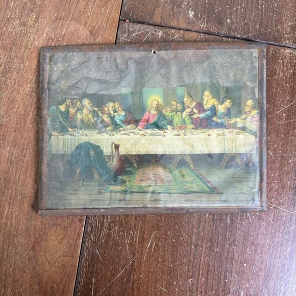 Brunozetti Last Supper Framed Print 1940s Extremely Worn distressed - Picture 1 of 9